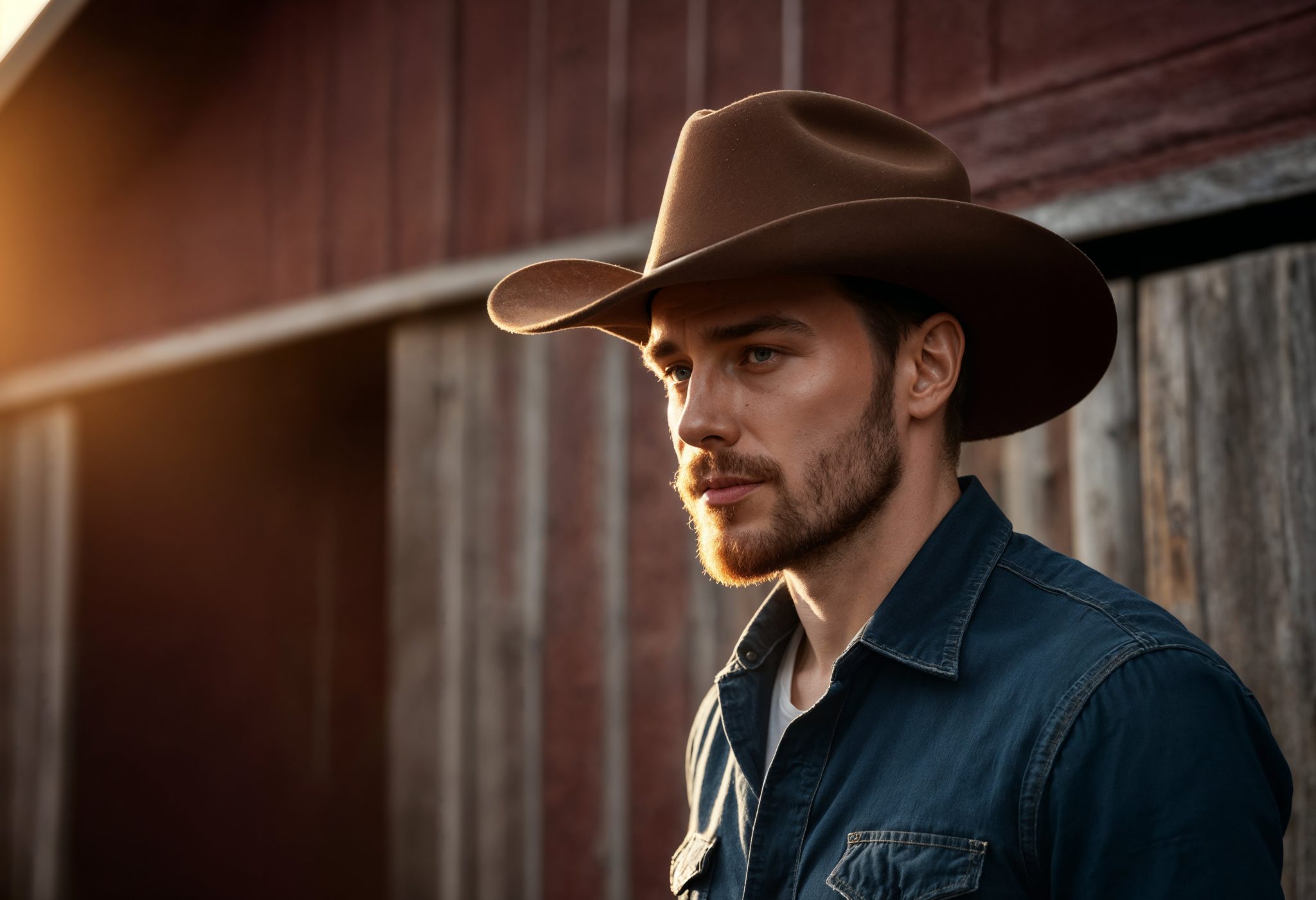 homme portant un chapeau cowboy avec un regard confident