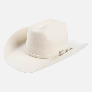 Chapeau cowboy blanc en feutre unisexe avec bande assortie et boucle argentée