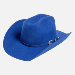Chapeau cowboy bleu en feutre unisexe avec bande assortie et boucle argentée