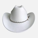 Chapeau cowboy effet daim homme femme blanc avec bande tressée noir, blanc et gris