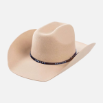 hapeau cowboy feutre beige avec cordon cuir marron
