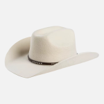 Chapeau cowboy feutre blanc avec cordon cuir marron à clous