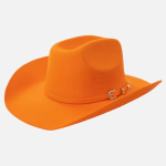 Chapeau cowboy orange en feutre unisexe avec bande assortie et boucle argentée