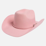 Chapeau cowboy rose en feutre unisexe avec bande assortie et boucle argentée