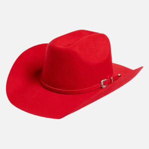 Chapeau cowboy rouge en feutre unisexe avec bande rouge et boucle argentée
