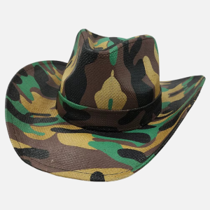 Chapeau de cowboy militaire à motif camouflage vert, marron et noir